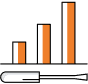 A simple bar chart with three vertical bars of increasing height, each bar partly filled with orange and outlined in black, positioned above a magnifying glass icon.