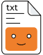 A white document icon labeled txt with three black lines and a small orange rectangle featuring a smiling face with two eyes and a curved mouth.