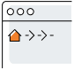 A small icon showing a house with an orange roof on the left, followed by three right-facing arrows on a grey background.