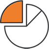 A pie chart with four segments; the top left segment is shaded orange, while the remaining three segments are uncolored.