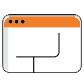 A stylized illustration of a web browser window with an orange bar at the top and a simple black line chart or graph in the center of the white background.